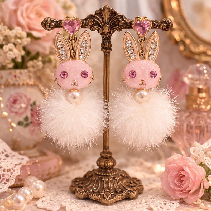Boucles d'oreilles lapin rose