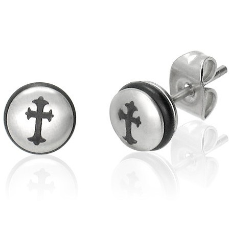 Boucles d'oreille croix fleur de lys