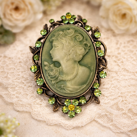 Broche camé fleurs (vert)