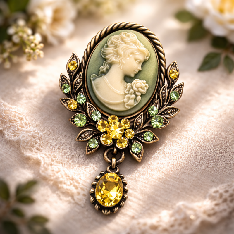 Broche camé pendant (vert)