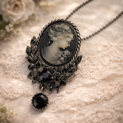 Broche collier camé bleu nuit