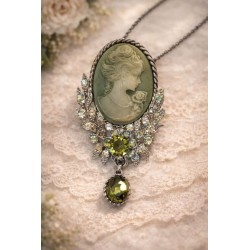 Collier broche camé vert