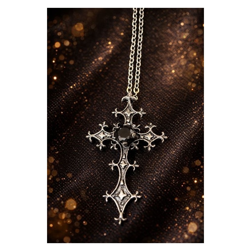 Collier croix strass noir