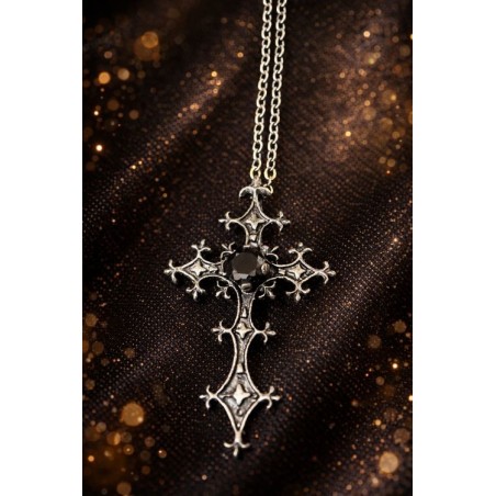 Collier croix strass noir