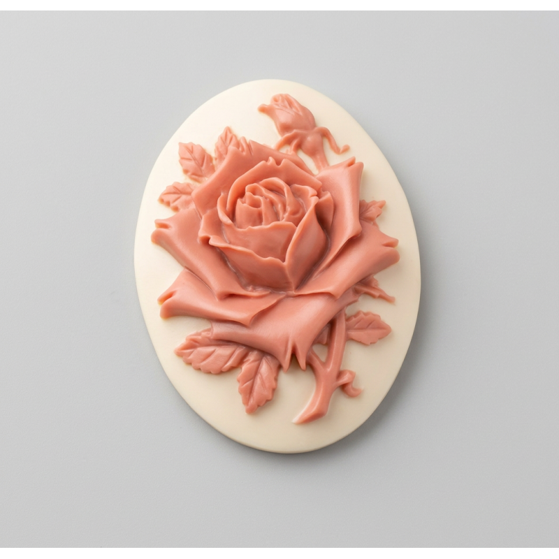 Cabochon camé fleur rose