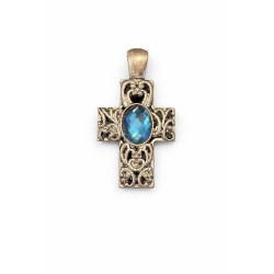 Pendentif croix coeur bleu
