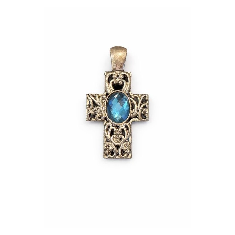 Pendentif croix coeur bleu