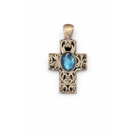 Pendentif croix coeur bleu