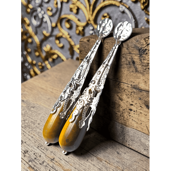 Boucles d'oreilles ZAHÏRA - Œil de tigre/Argenté