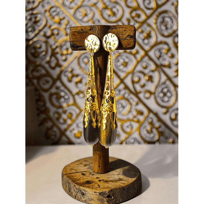 Boucles d'oreilles ZAHÏRA - Œil de tigre/Doré