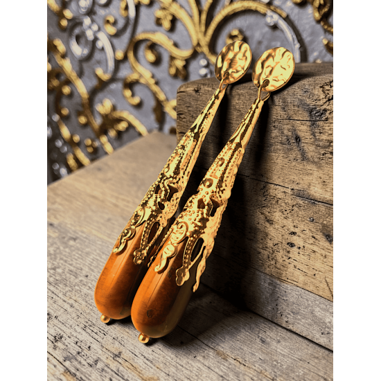 Boucles d'oreilles ZAHÏRA - Œil de tigre/Doré