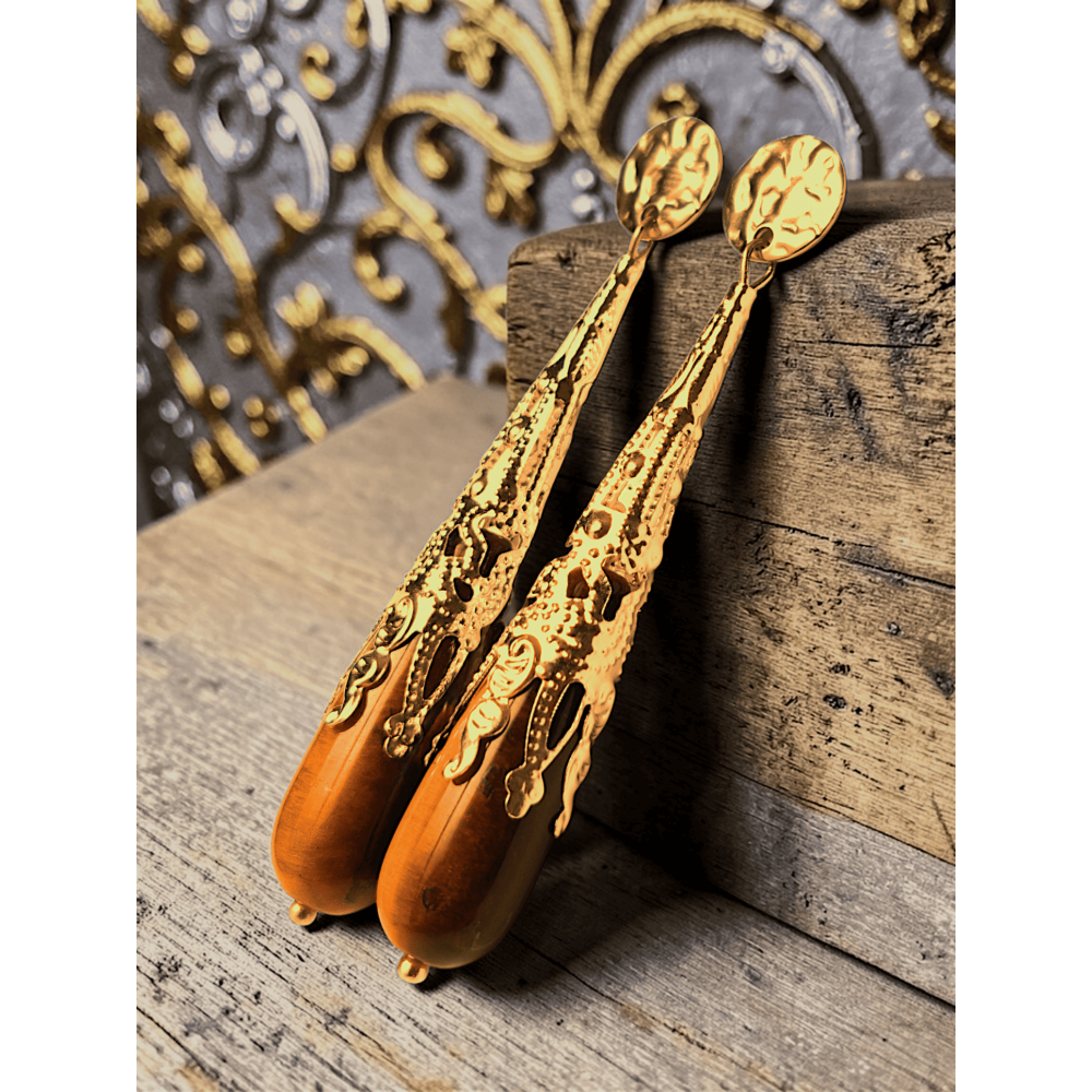 Boucles d'oreilles ZAHÏRA - Œil de tigre/Doré