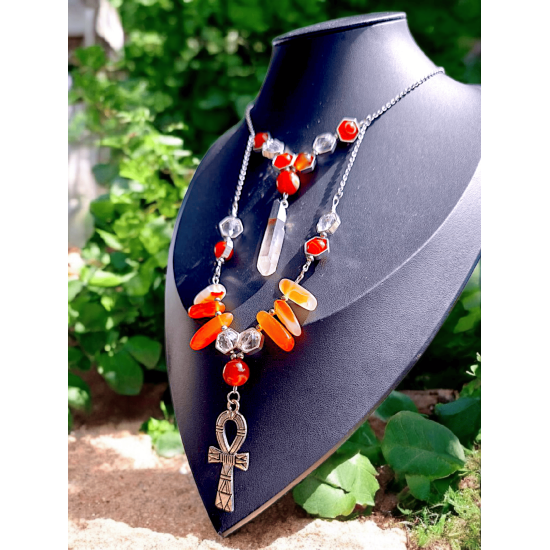 Collier SEKHMET - Croix d'Ankh et cornaline