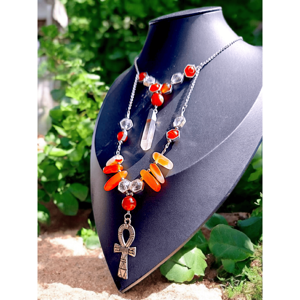 Collier SEKHMET - Croix d'Ankh et cornaline