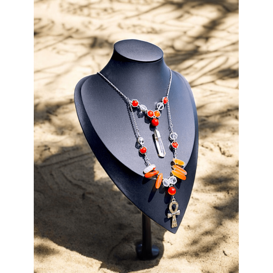 Collier SEKHMET - Croix d'Ankh et cornaline