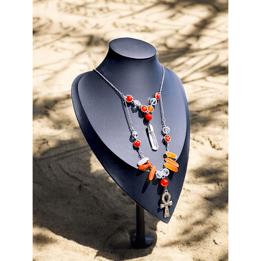 Collier SEKHMET - Croix d'Ankh et cornaline