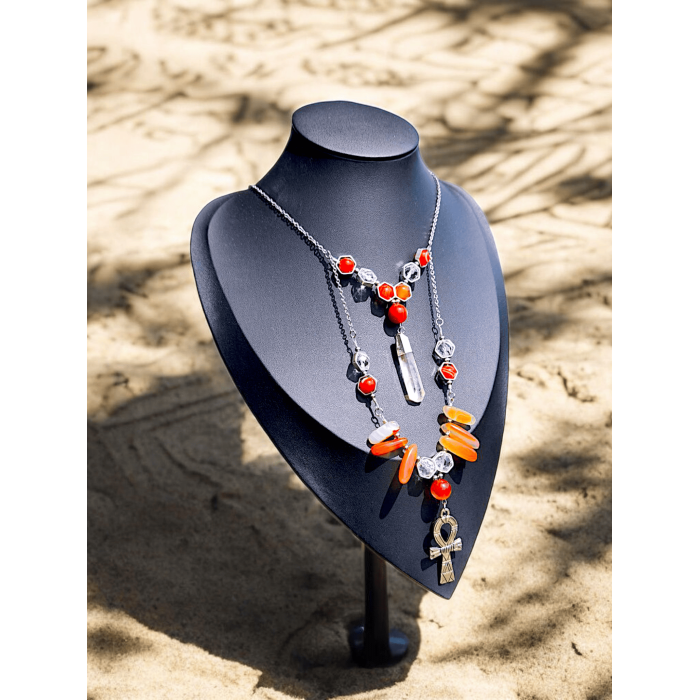 Collier SEKHMET - Croix d'Ankh et cornaline